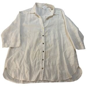 LUUKAA Air Linen Shirt Ecru Yellow Embroidered Back 3/4 Sleeve Button Womens 4